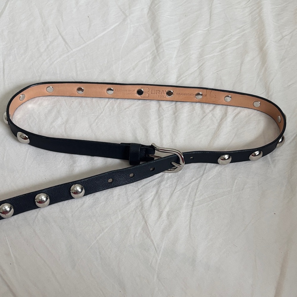 KHAITE Black Leather Studded Belt with Silver Hardware